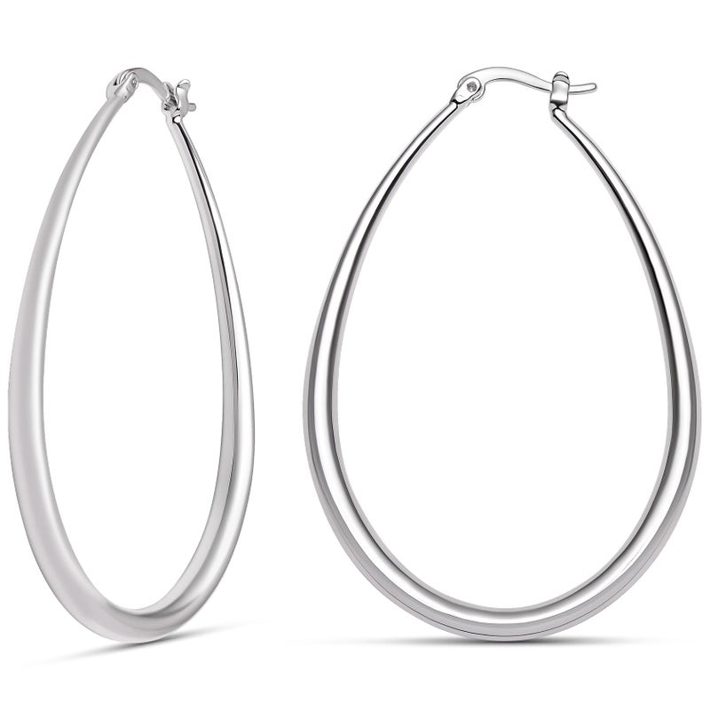 MILLA Oval Hoop Earrings - 14K Gold Plated, Rose Gold Plated and Sterling Silver Plated Hoop Earrings for Women - Hypoallergenic & Lightweight (Sterling Silver Plated/ 55 mm / 2.2 inches) - Image 1